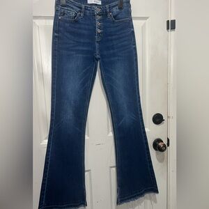 KanCan raw hem flare denim with button fly